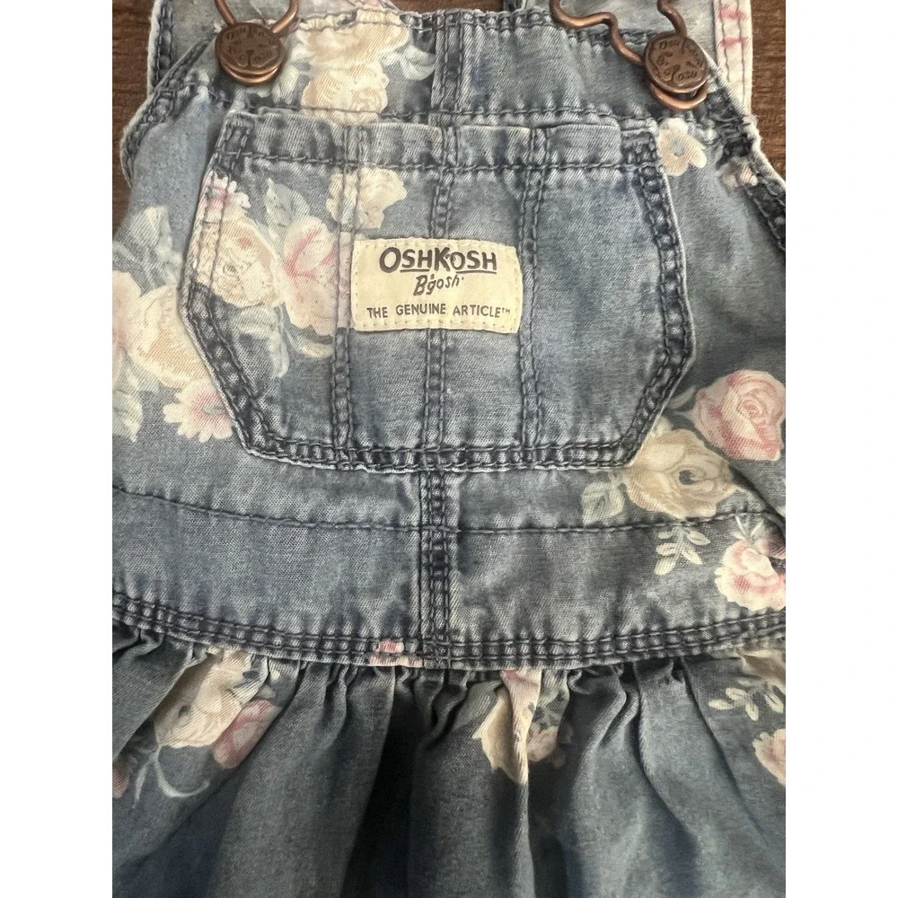 OshKosh B'Gosh‎ Girls Size 12 Months Floral Vestbak Denim Overall Dress